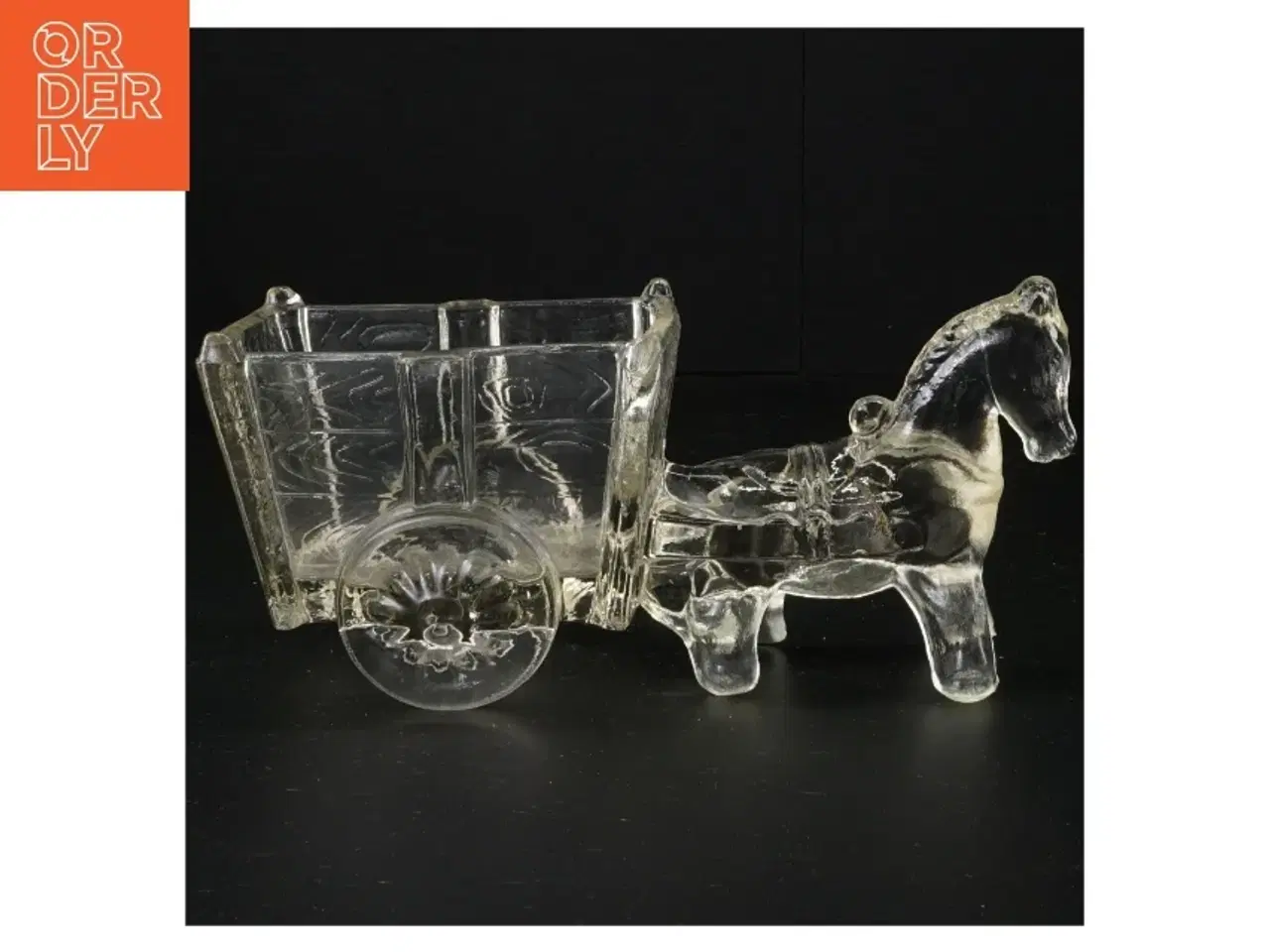 Billede 1 - Vintage Hest med vogn i Presset Glas (str. 23 x 9 x 11 cm)