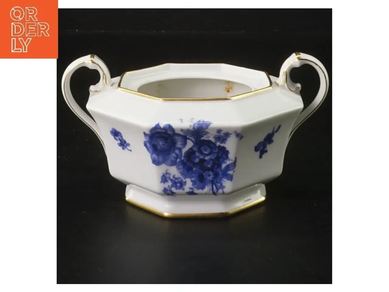 Billede 1 - Porcelænssukkerskål med blåt blomstermotiv (str. 12,5 cm)