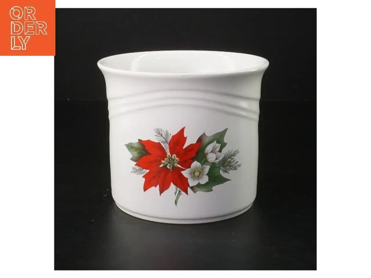 Billede 1 - Hvid krukke med juleblomster (str. Ø 14 cm)