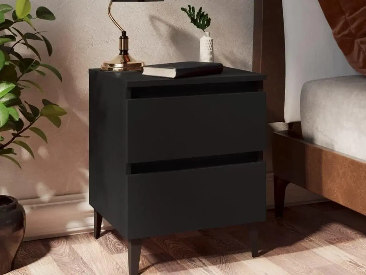Billede 2 - Sengeskab 2 stk. 40x35x50 cm konstrueret træ sort