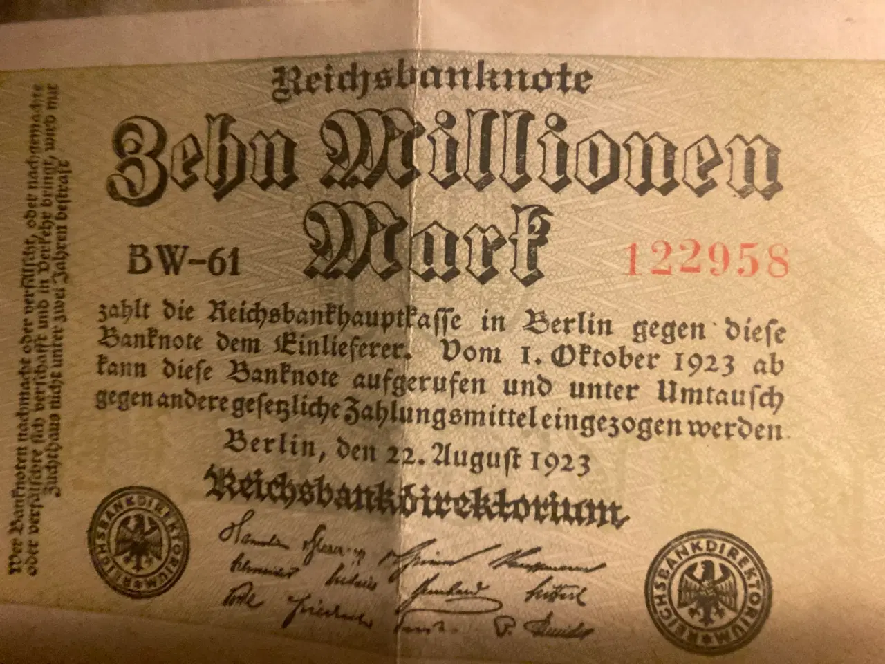 Billede 1 - Tysk 10 mio mark fra 1923