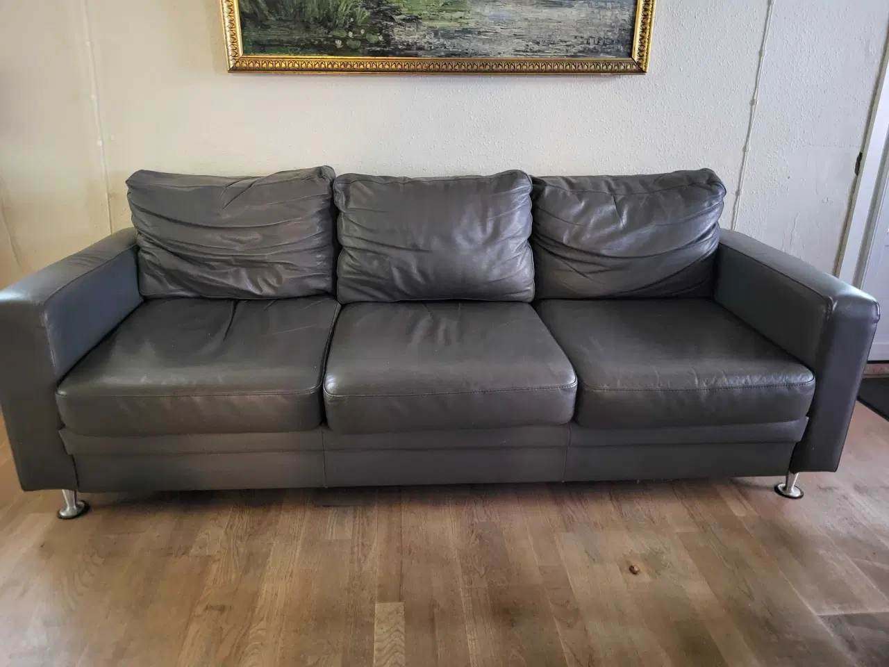 Billede 1 - Sofasæt i grå læder