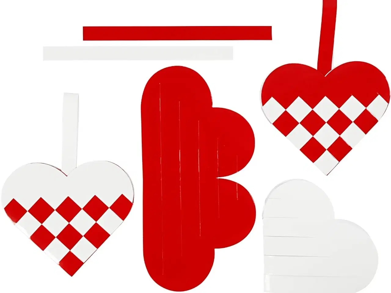 Billede 1 - Flettede Julehjerter - 8 stk. Rød/Hvid Dekoration