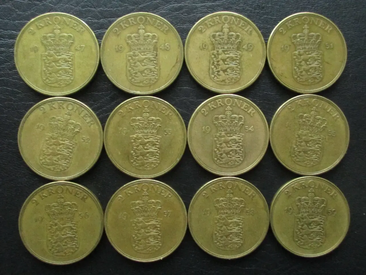 Billede 1 - 2 kr 1947-1959 Fr. IX komplet serie 12 stk