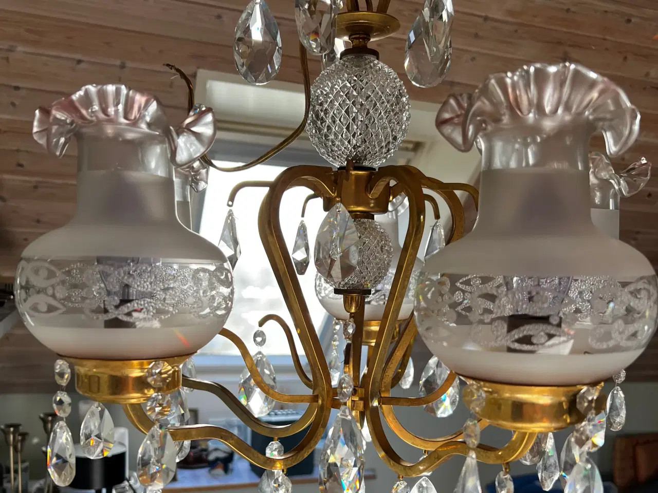 Billede 1 - Flot Prismelysekrone messing