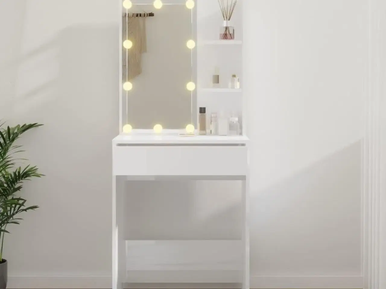 Billede 11 - Makeupbord med LED-lys 60x40x140 cm hvid højglans
