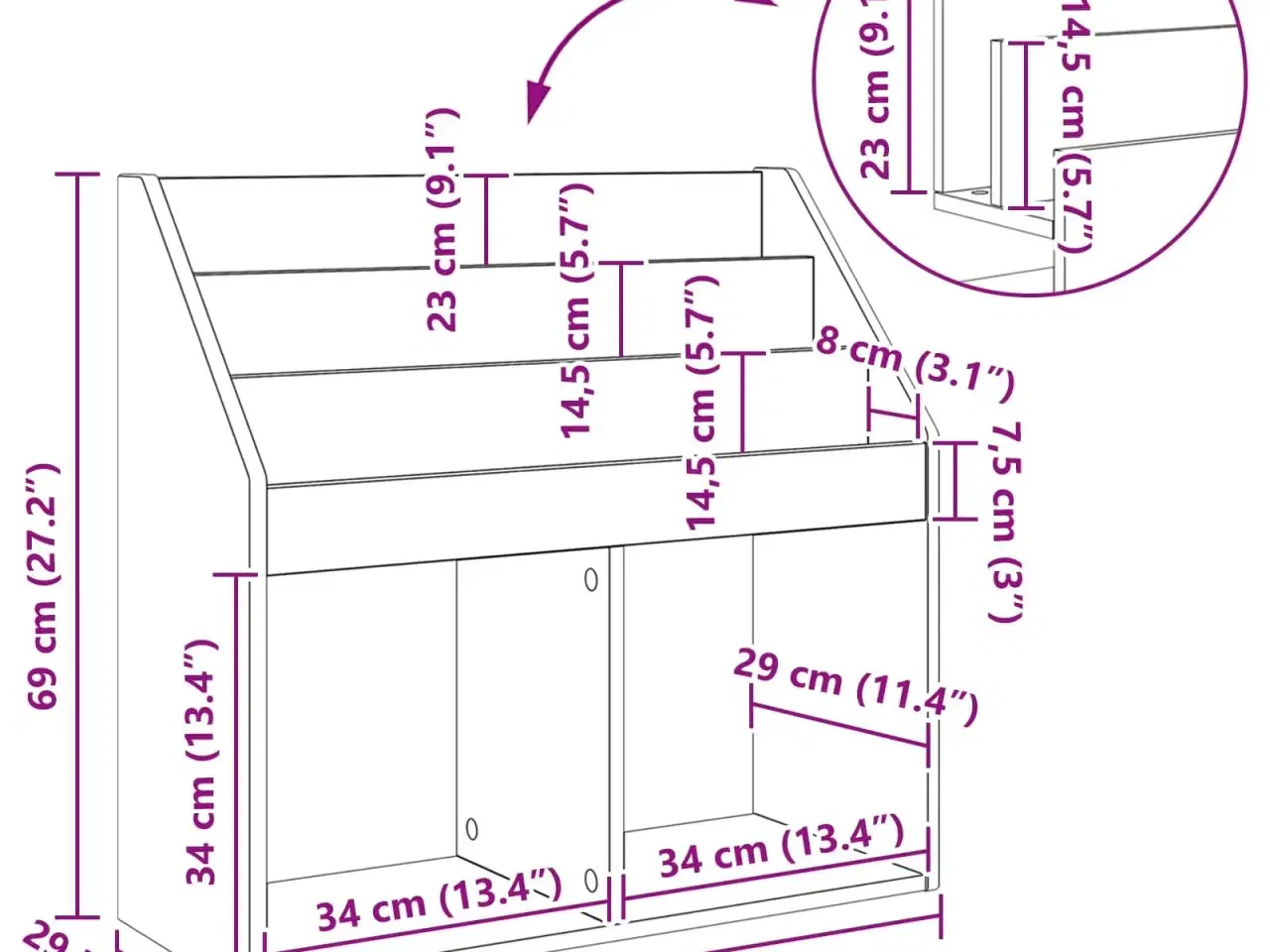 Billede 11 - Børnebogreol Hvid 72,5 x 29,5 x 69 cm Konstrueret træ