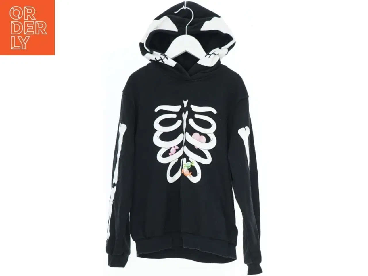 Billede 1 - Sort hættetrøje med skeletmønster fra H&M (str. 140)