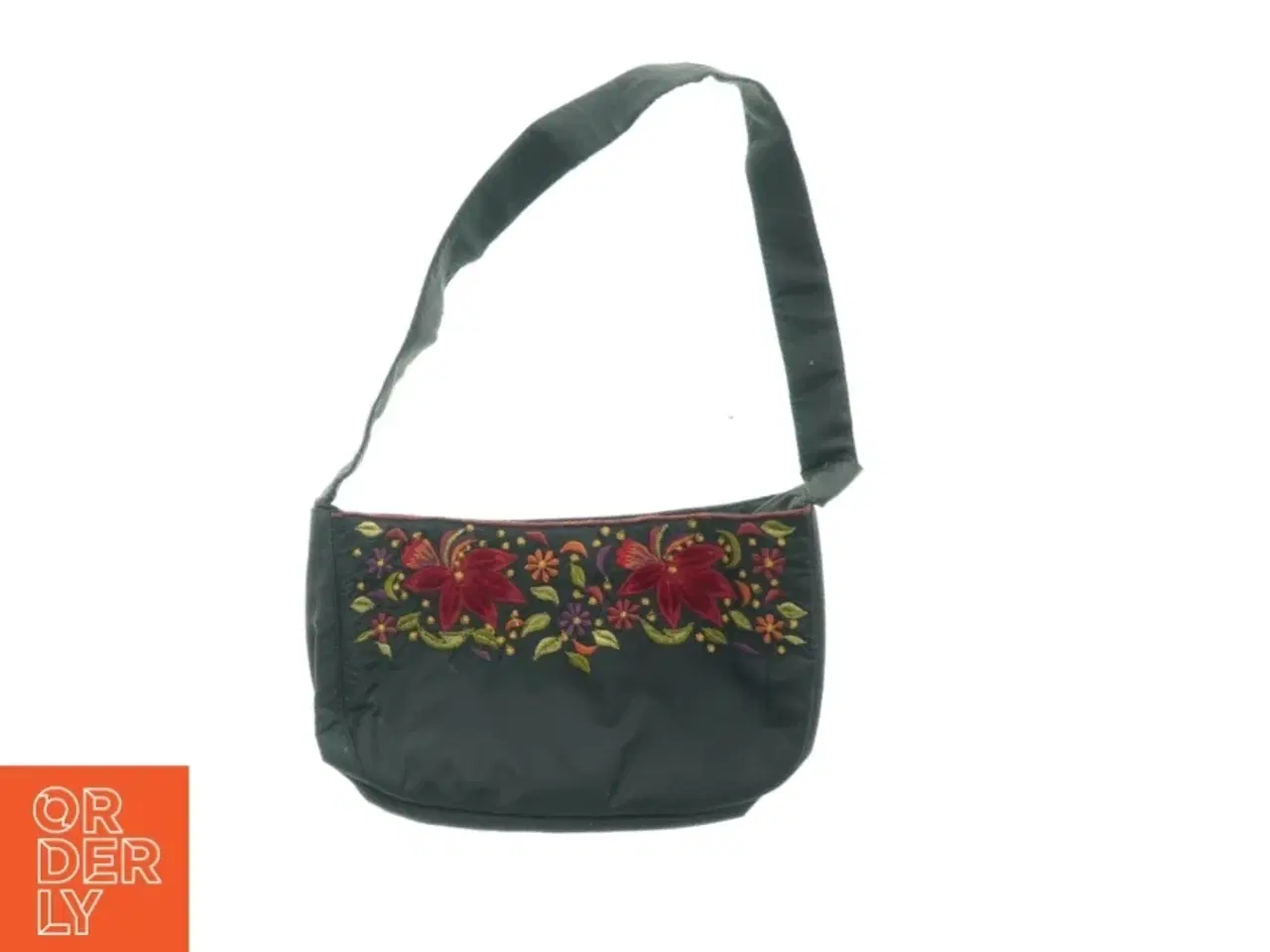 Billede 1 - Sort broderet skuldertaske (str. 23 x 14 cm)