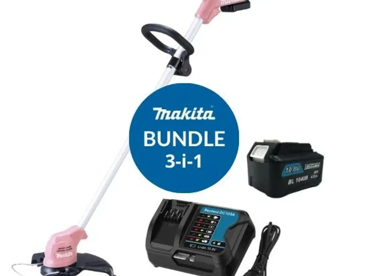 Billede 1 - Græstrimmer Makita UR100DZP 12V – Pink bundle med kompatibel lader og batteri