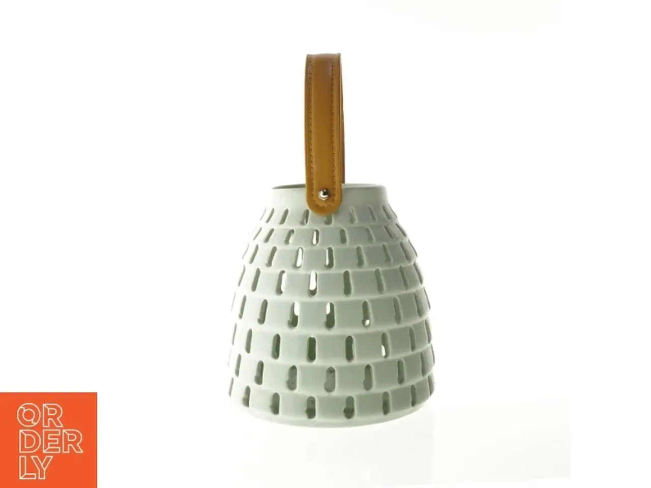 Billede 2 - Keramik Lanterne med læder strop håndtag (str. 19 x 19 cm)