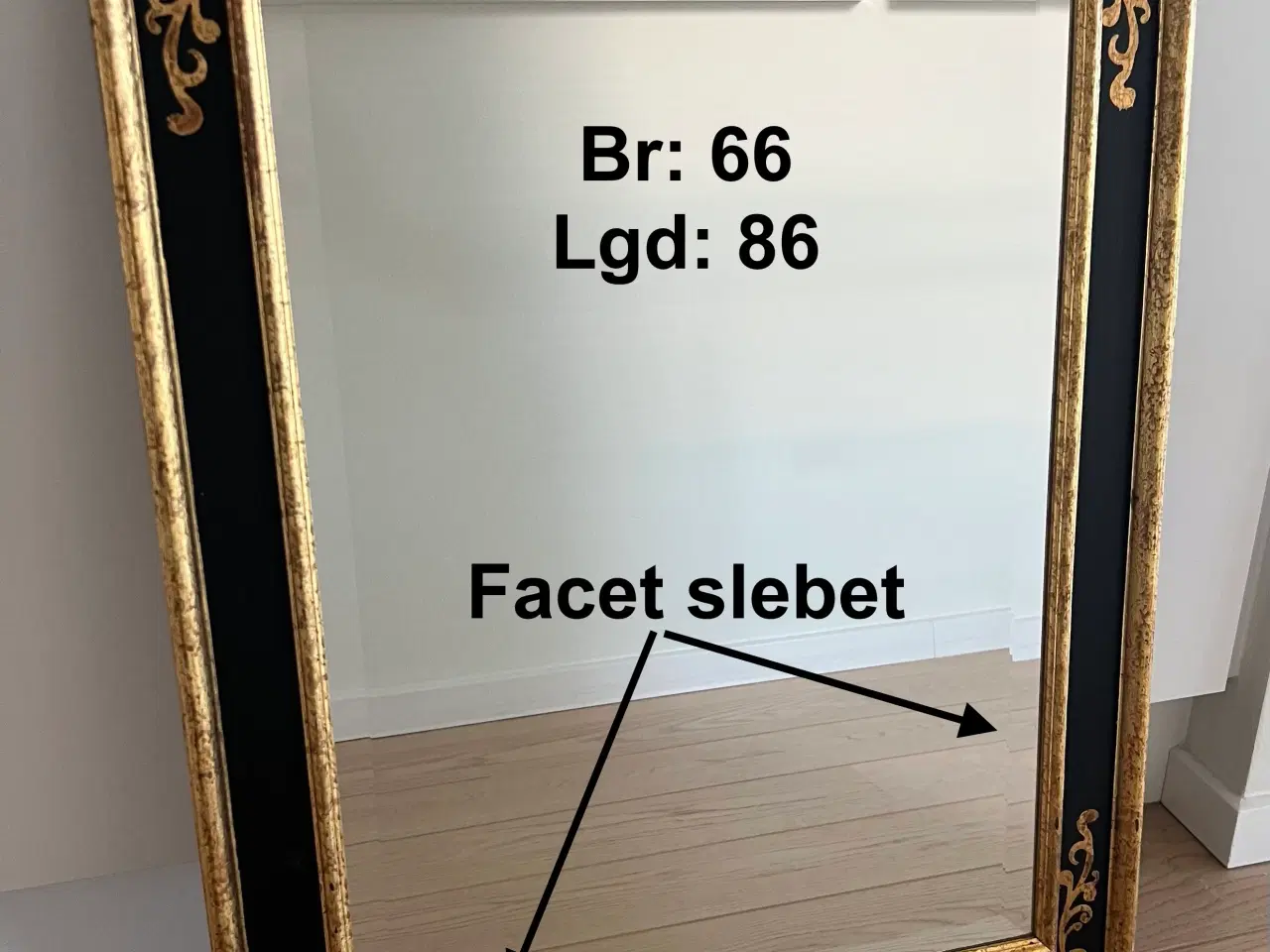 Billede 1 - Spejl sort med guld og facet slebet