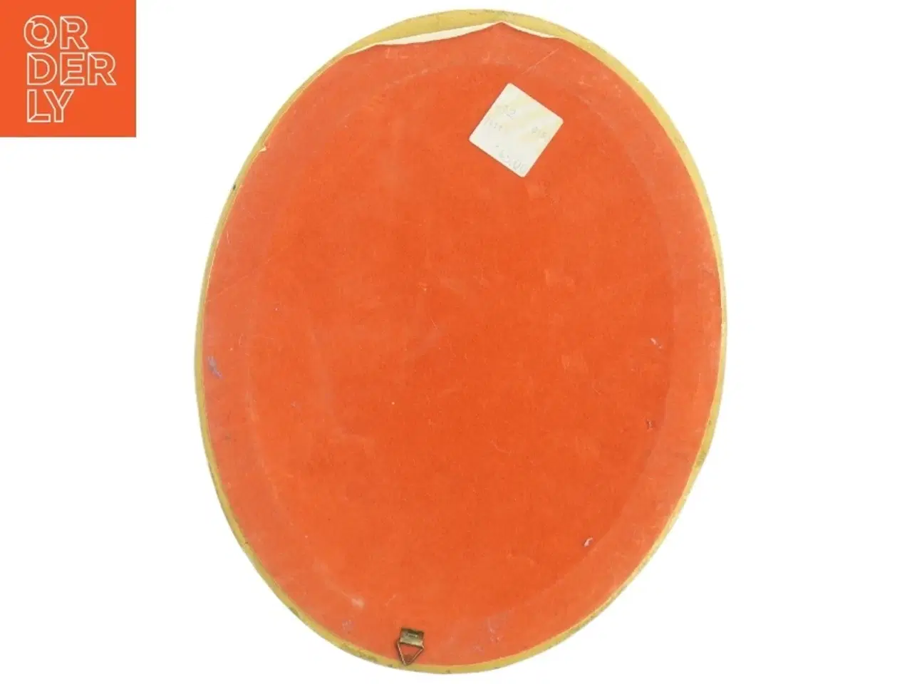 Billede 3 - Rundt spejl i guldramme med rød filt bagside (str. 30 x 23 cm)