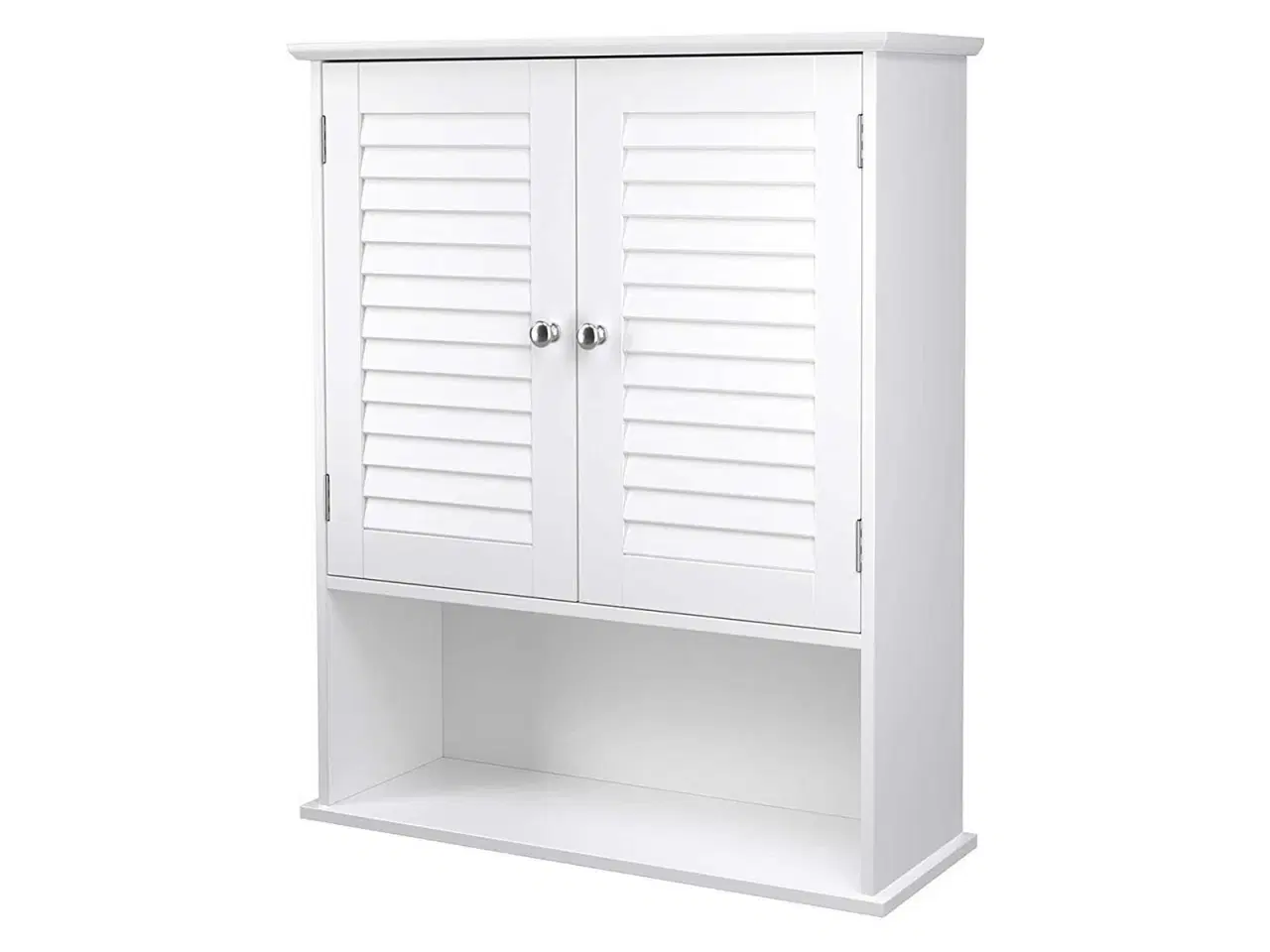 Billede 2 - Vægskab badeværelsesskab med justerbar hylde, dobbelt lameldør og åben hylde, 60 × 20 × 70 cm, hvid