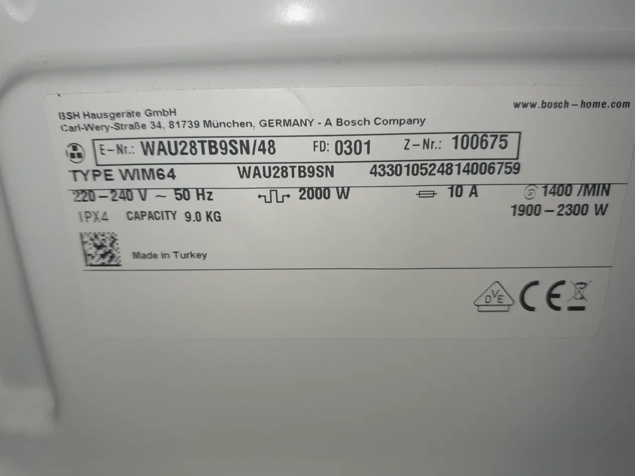 Billede 3 - Bosch 9kg vaske maskine 