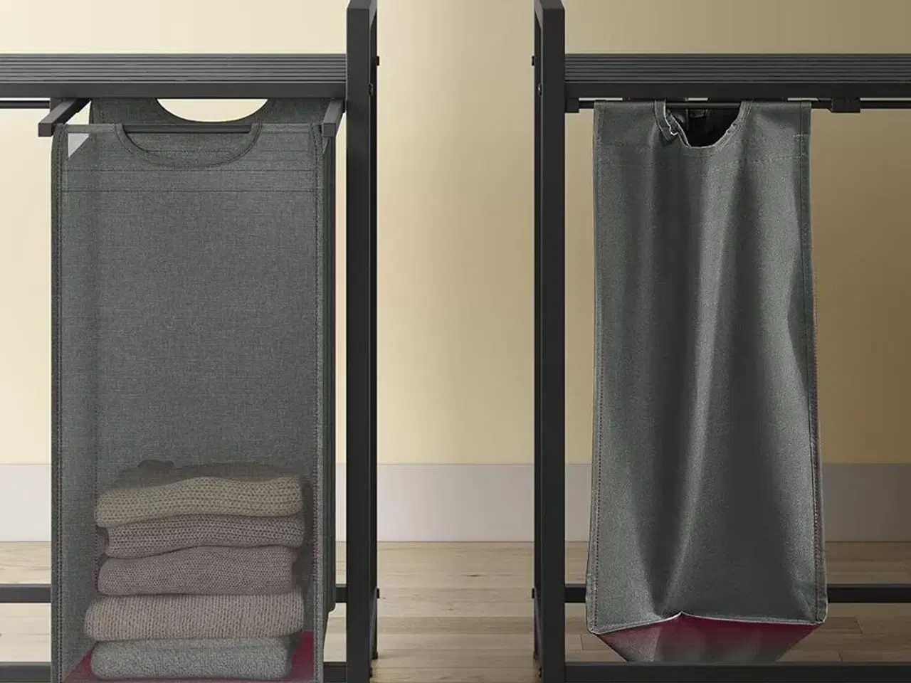 Billede 7 - Vasketøjskurv med 4 rum udtrækkelige poser, hylde, metalstel, 4 × 40 l, 116 × 33 × 72 cm, sort/grå