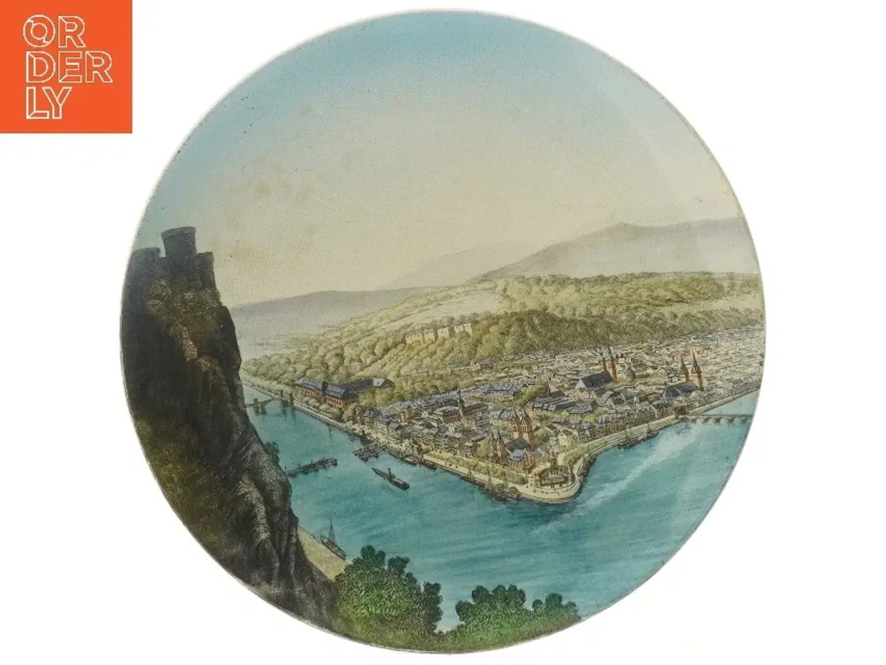 Billede 1 - Dekorativ porcelænstallerken med bymotiv fra Villeroy & Boch (str. Ø 35,5 cm)