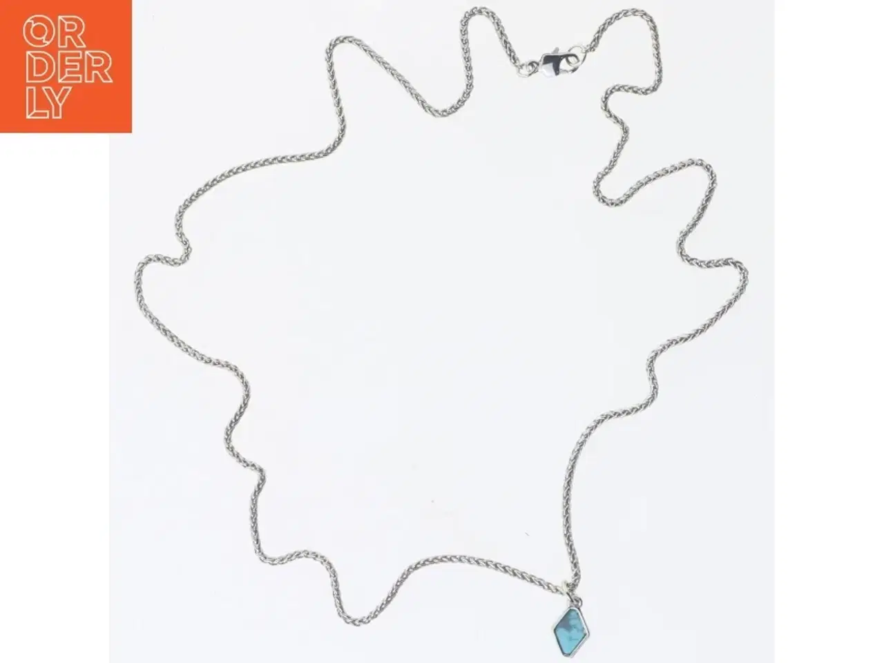 Billede 4 - Sølvhalskæde med blå vedhæng (str. 62 cm)