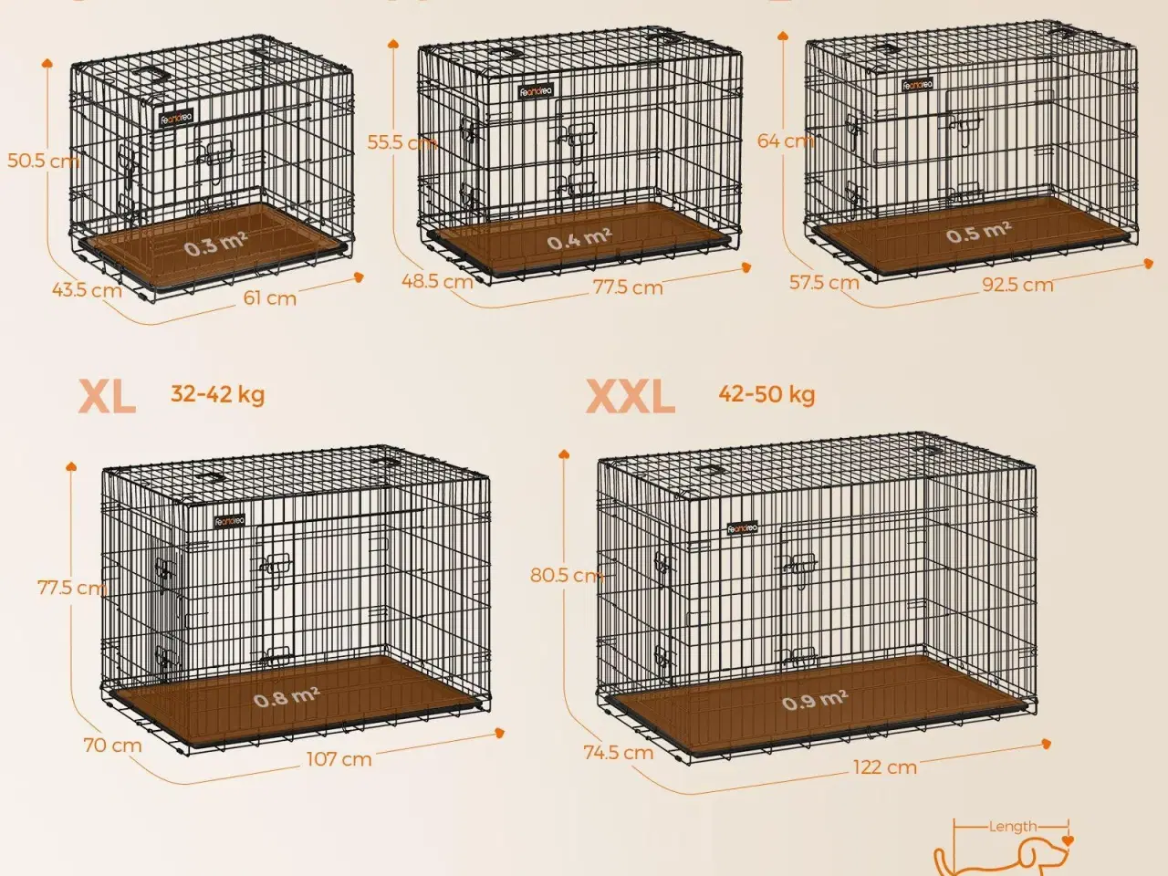 Billede 3 - Hundebur XXL – FEANDREA, sammenklappeligt 122 cm, 2 døre, sort