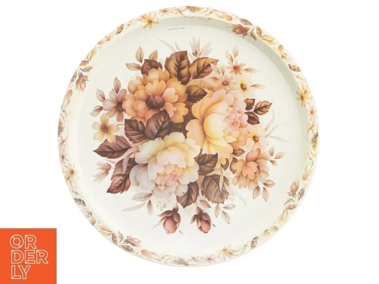 Billede 1 - Rund Metalbakke med blomstermotiv (str. O 32 cm)