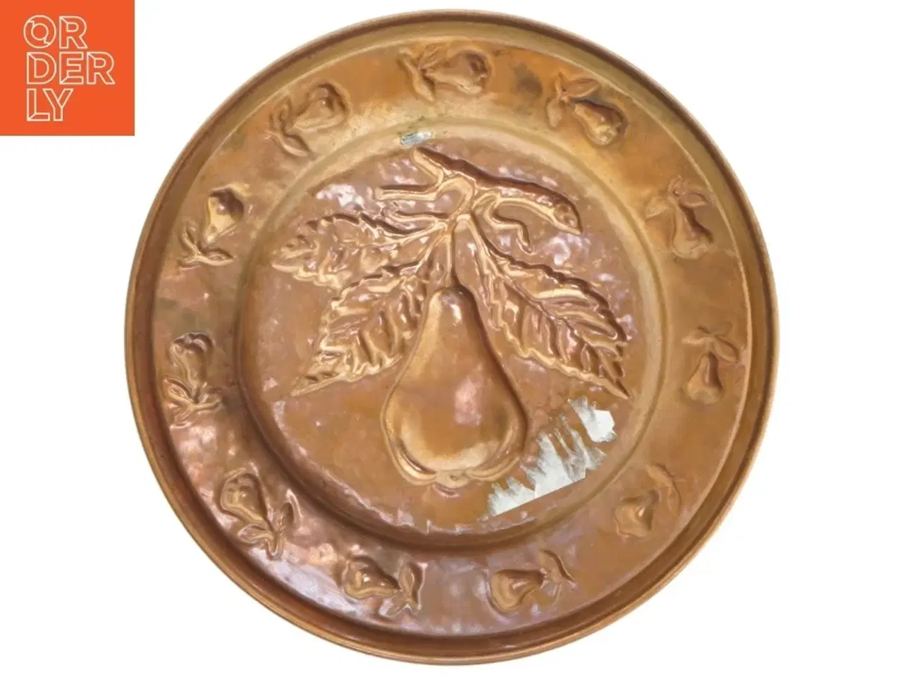 Billede 4 - Kobber platte med pære motiv (str. Ø 24x1 cm)