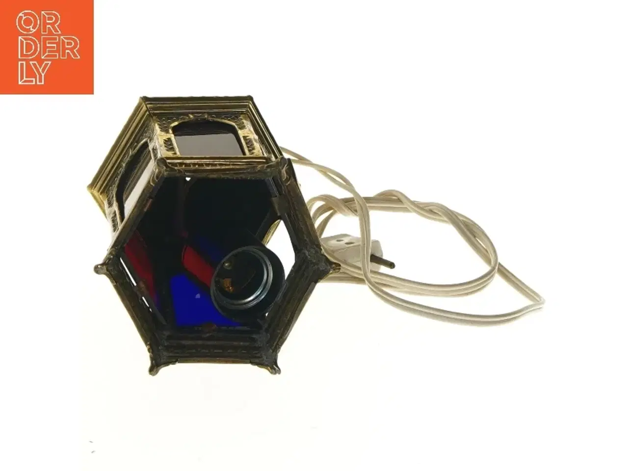 Billede 4 - Dekorativ lanterne lampe med farvet glas (str. 18 cm)