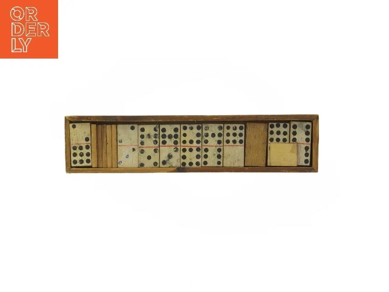 Billede 5 - Antikt Dominosæt i trææske (str. 4x26x6 cm)