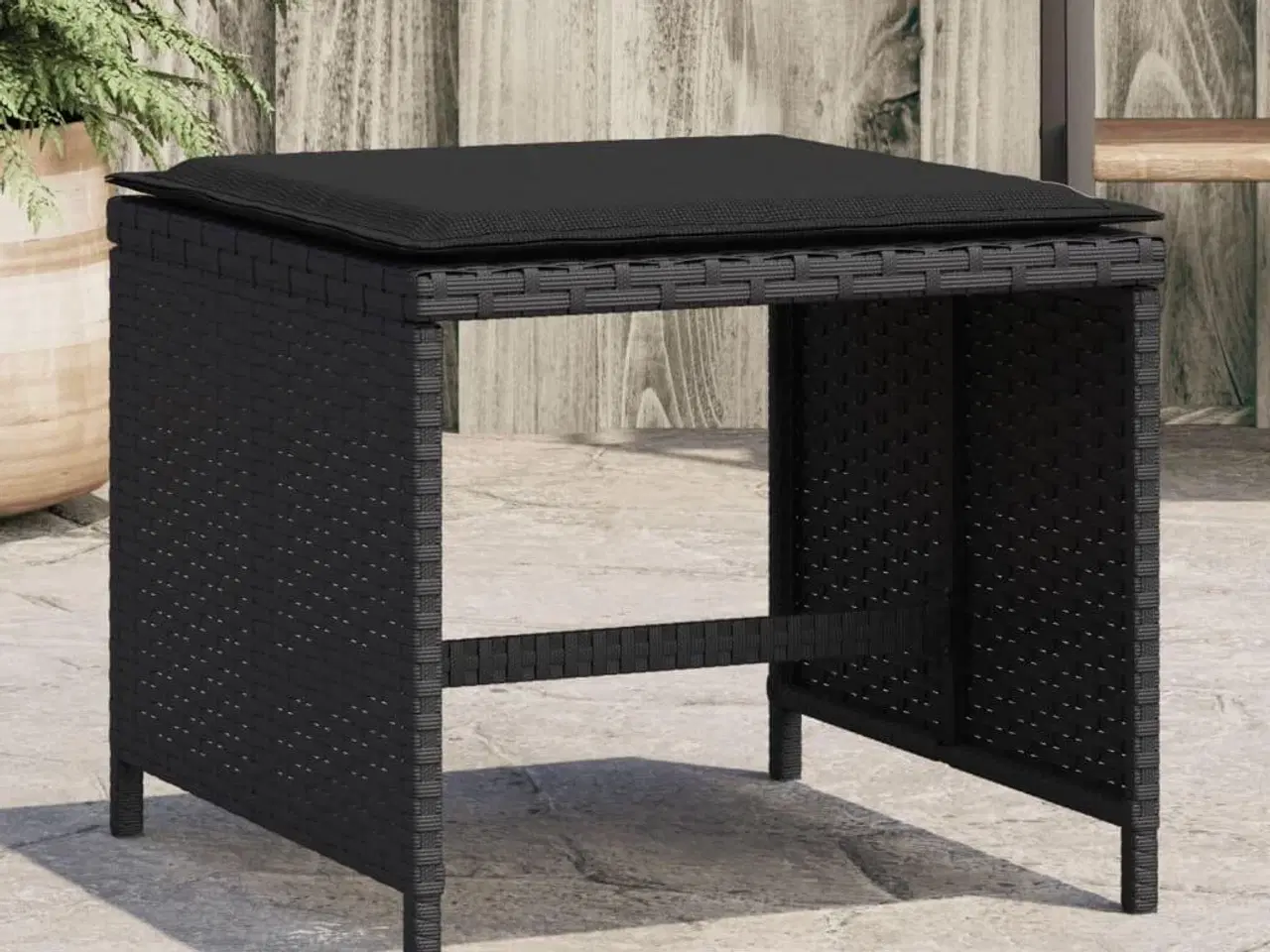 Billede 1 - Haveskammel med hynder 4 stk. 40x40x35 cm polyrattan sort