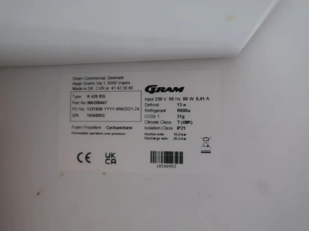 Billede 4 - GRAM Compact K 420 RG Køleskab - Støjsvag på hjul