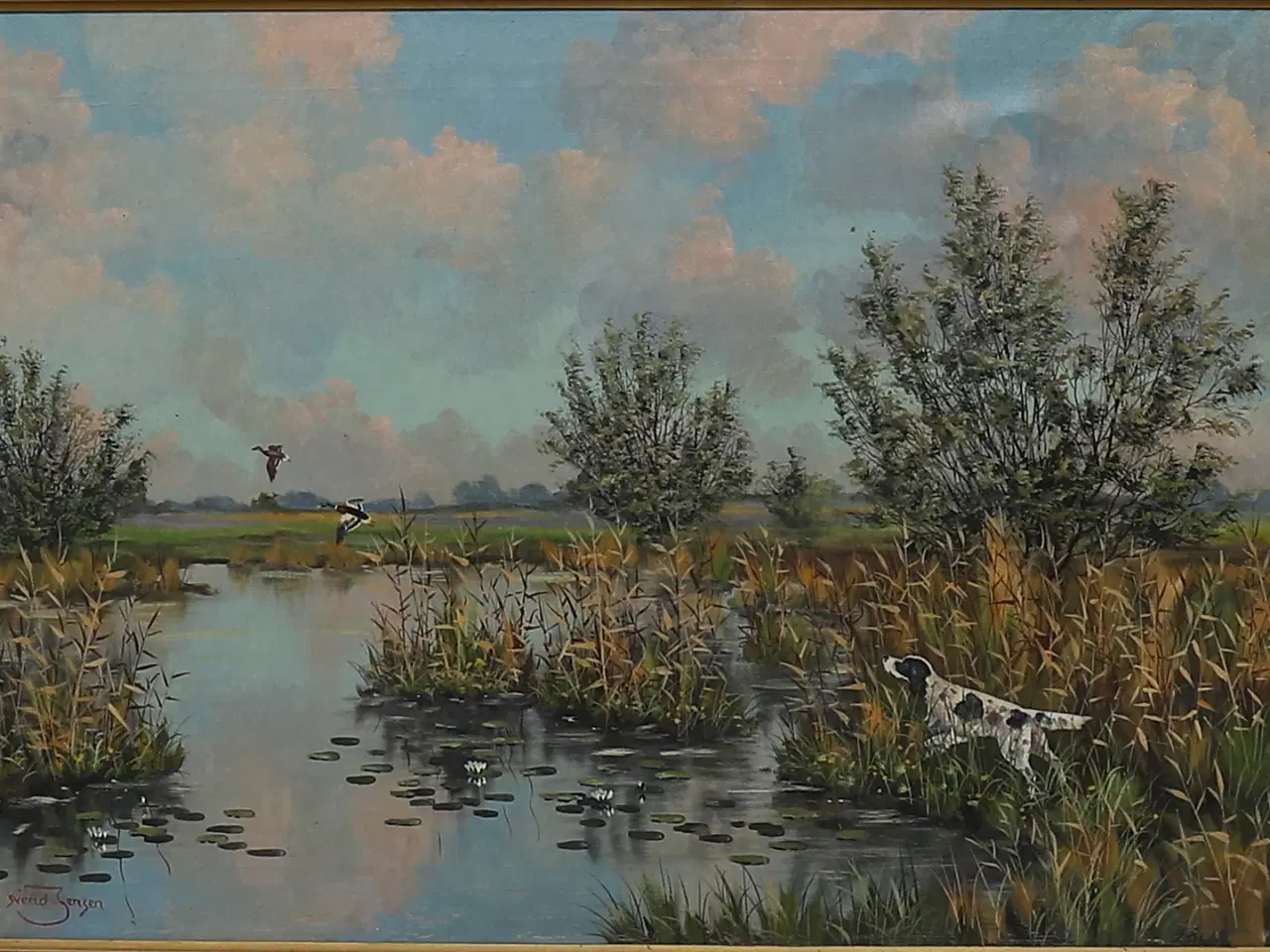 Billede 3 - SVEND JENSEN. olie på lærred, "jagthund", signeret