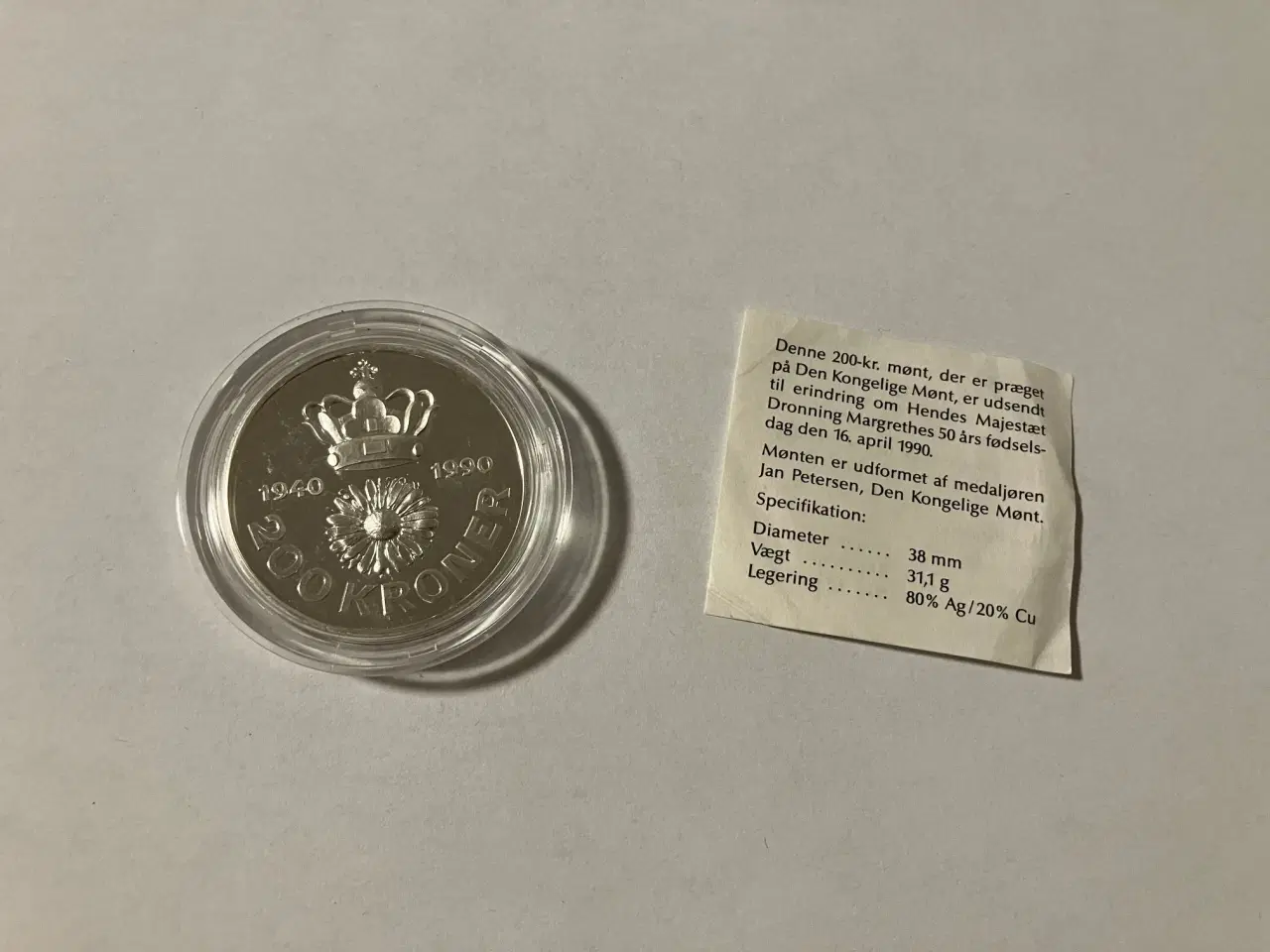 Billede 1 - 200 Kroner Dronning Margrethes 50 års fødselsdag sølvmønt
