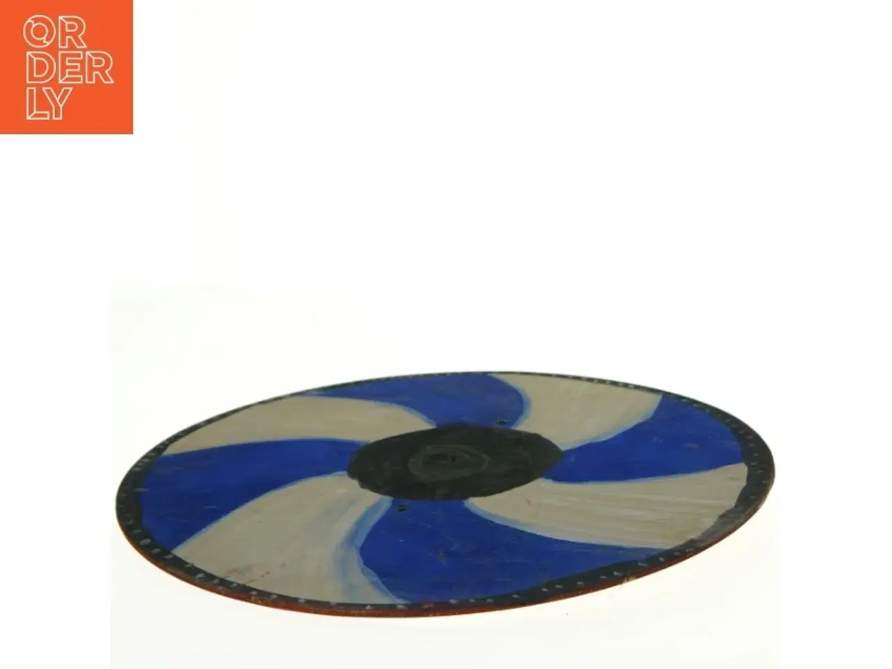 Billede 4 - Håndmalet træskjold med læderhåndtag (str. Ø 36 cm)