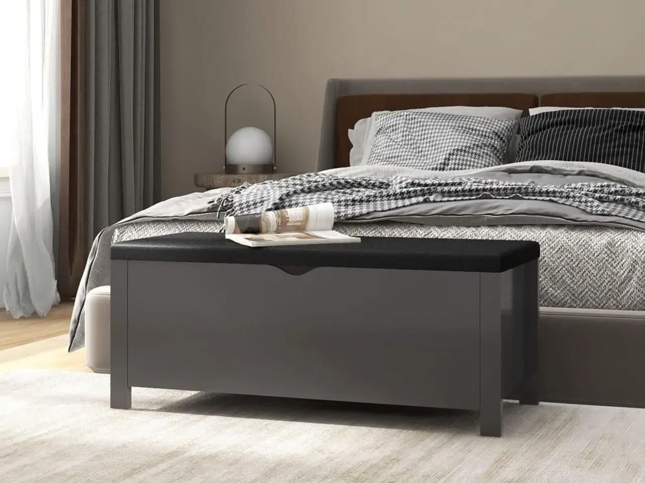 Billede 1 - Opbevaringsboks med hynde 105x40x45 cm konstrueret træ grå