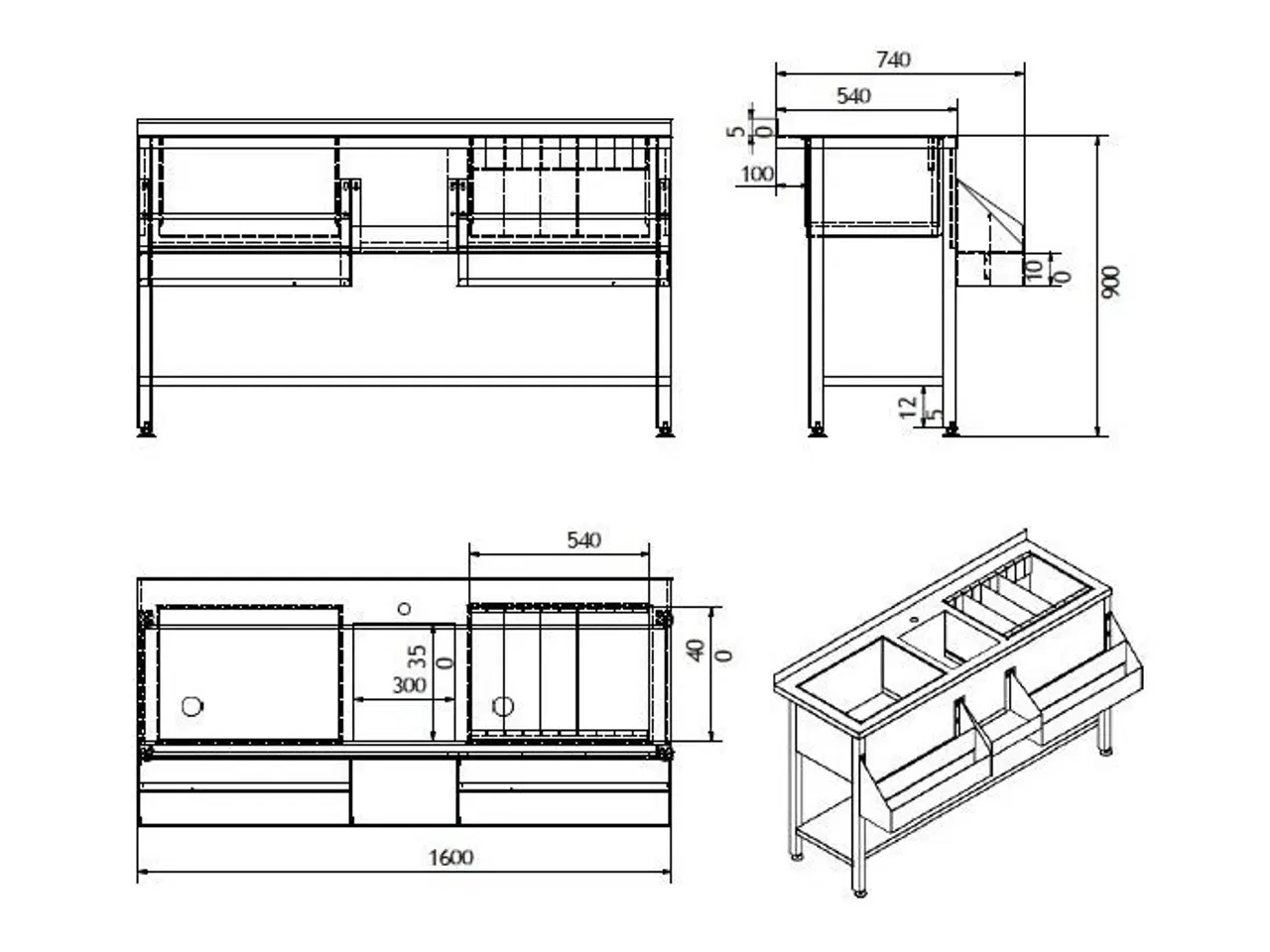 Billede 2 - Combisteel bardisk – 160 x 74 x 90 cm