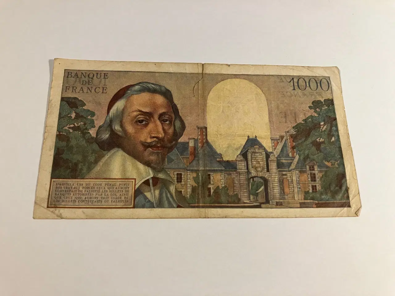 Billede 2 - 1000 Francs France 1956 - Bemærk revne