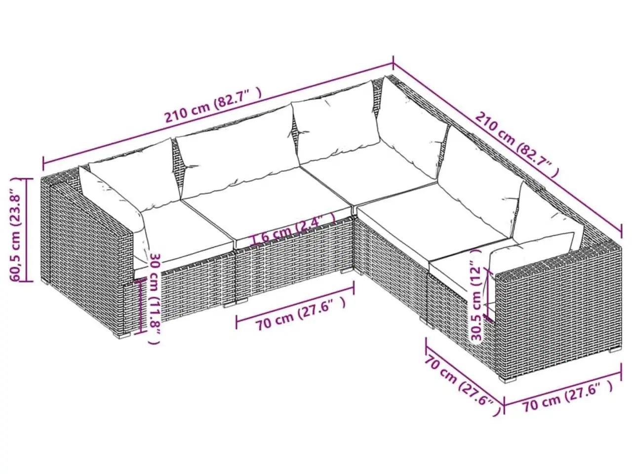 Billede 5 - Loungesæt til haven 5 dele med hynder polyrattan grå
