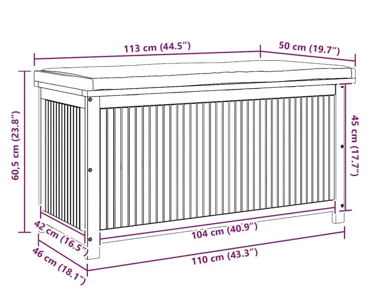 Billede 11 - Udendørs hyndeboks 113x50x60,5 cm massivt akacietræ