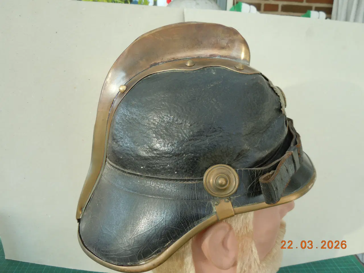 Billede 4 - Læderbrandhjelm, Aarhus Brandvæsen. Brugbar.