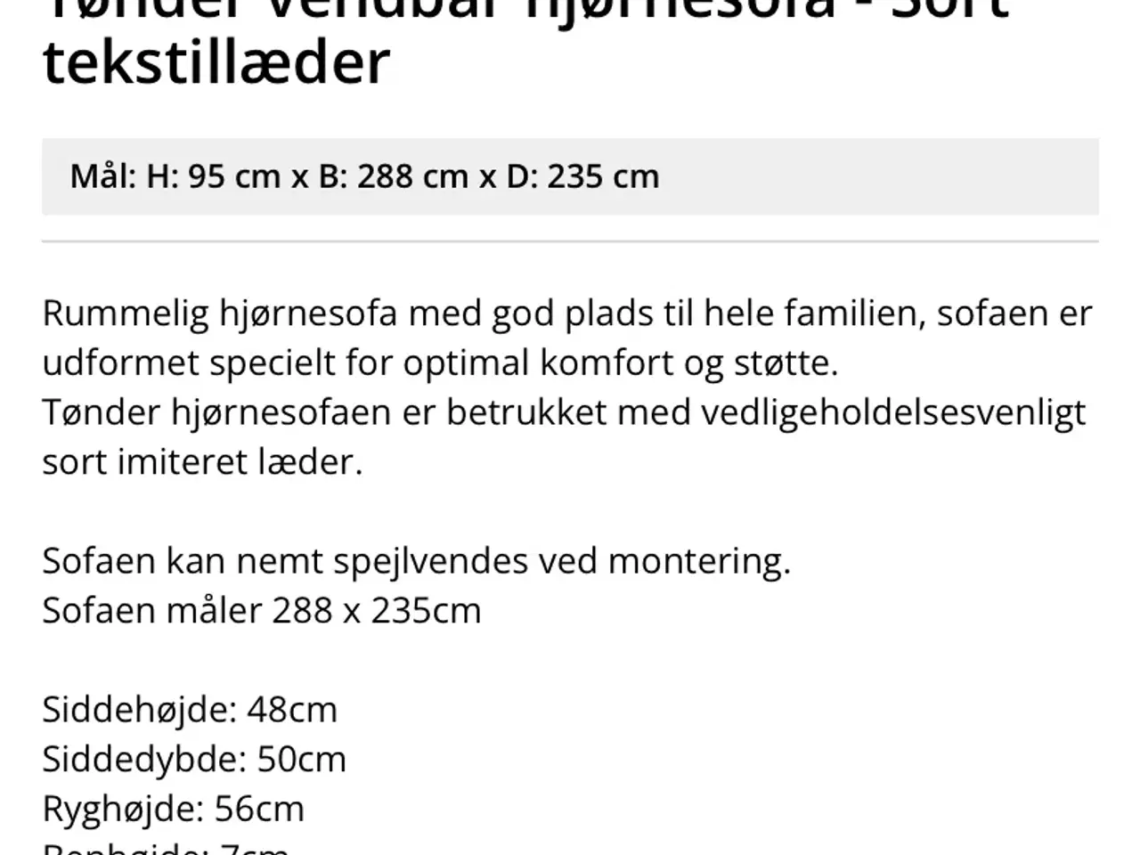 Billede 2 - Sort hjørnesofa