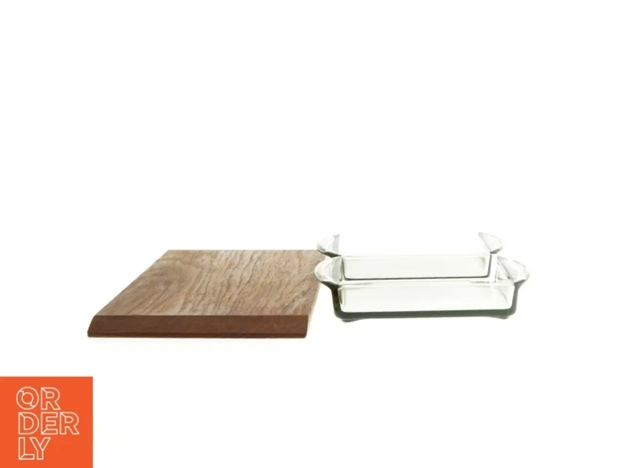 Billede 2 - Cabaret Teak træ Fad med 2 glas serverings skåle (str. 24 x 15 cm)
