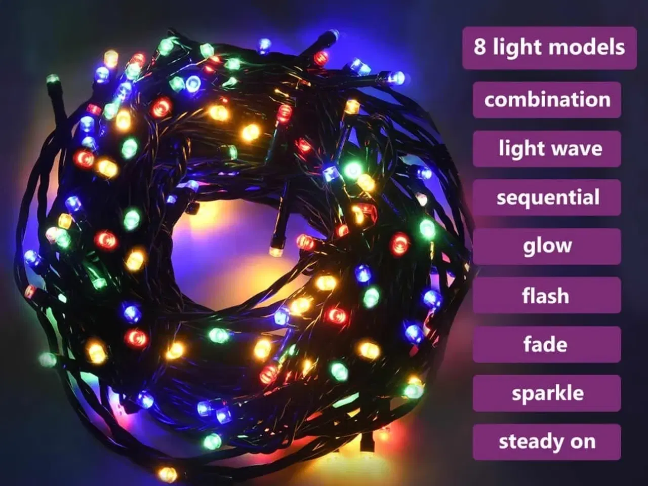 Billede 2 - Lyskæde med 400 LED'er 40 m 8 lyseffekter flerfarvet