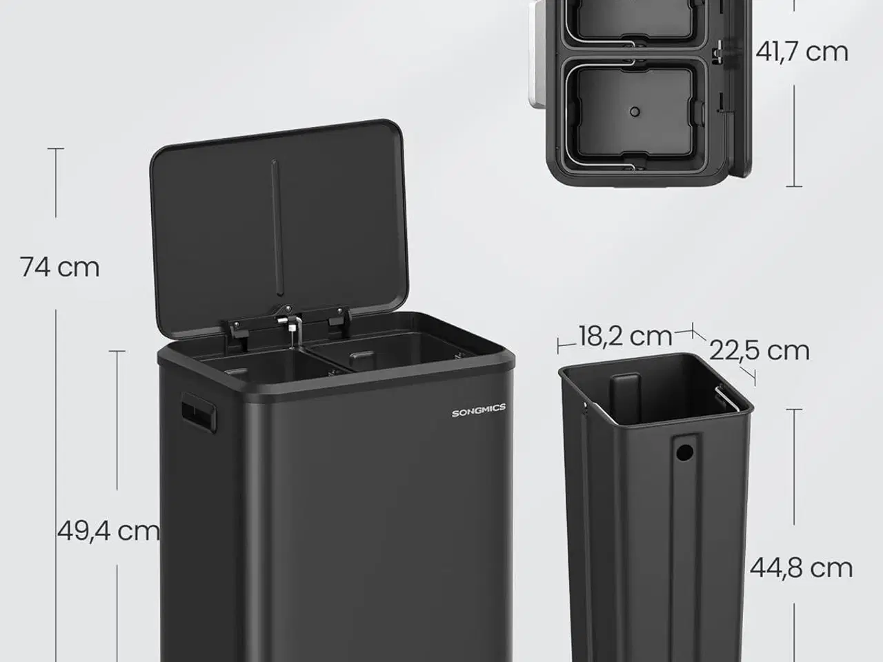 Billede 5 - Skraldespand med pedal 2 x 15 l LTB544B02, sort, rustfrit stål