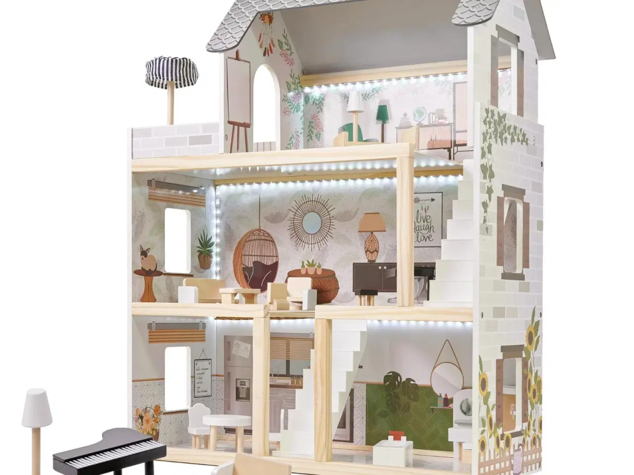 Billede 1 - Dukkehus i træ med LED – Lulilo Floro Boho