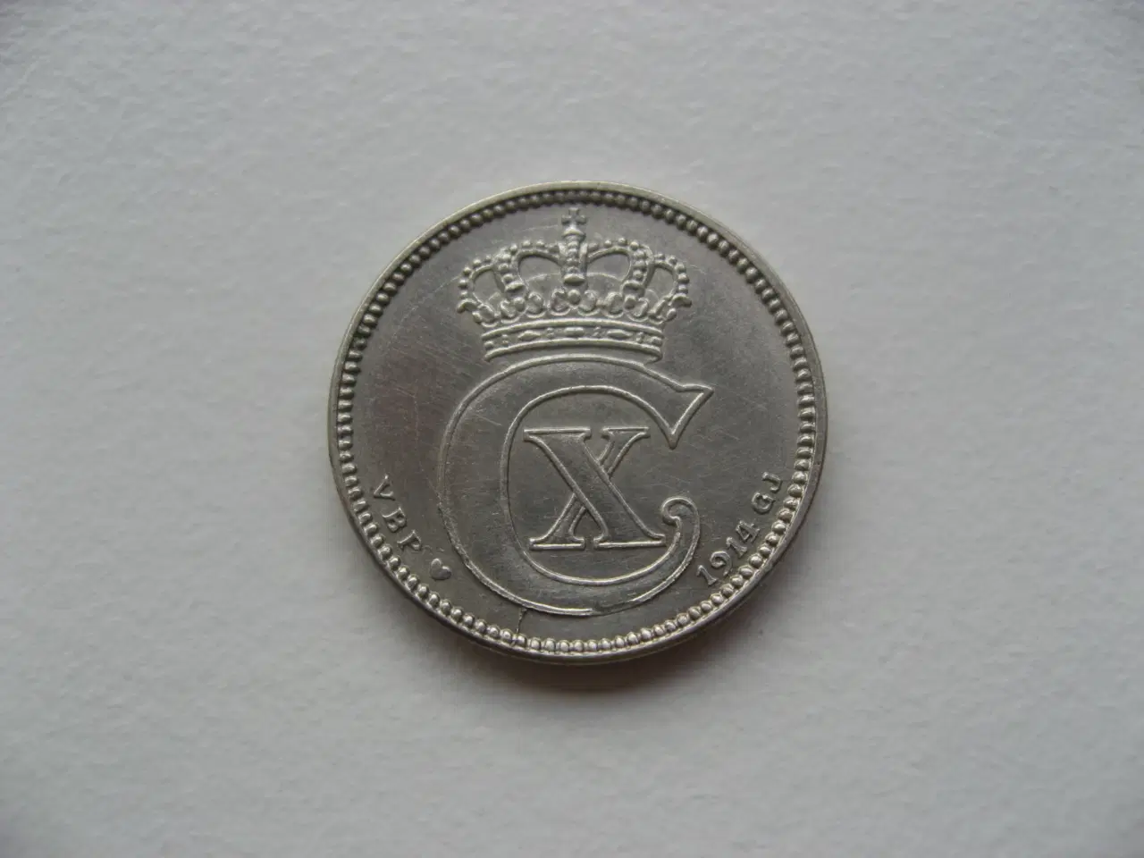 Billede 1 - Særdeles flot sølv 25 øre 1914, den svære