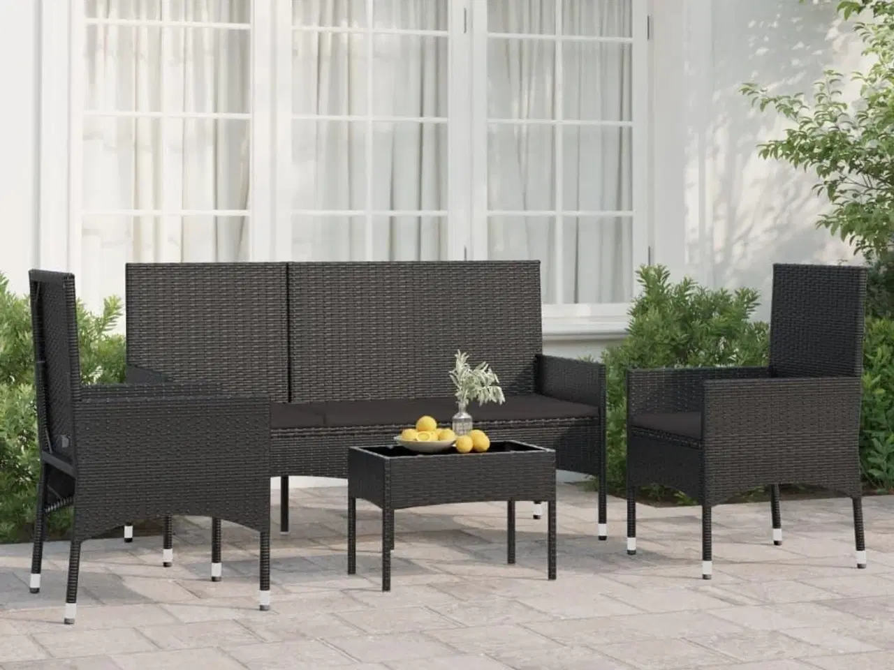 Billede 1 - Loungesæt til haven 4 dele med hynder polyrattan sort