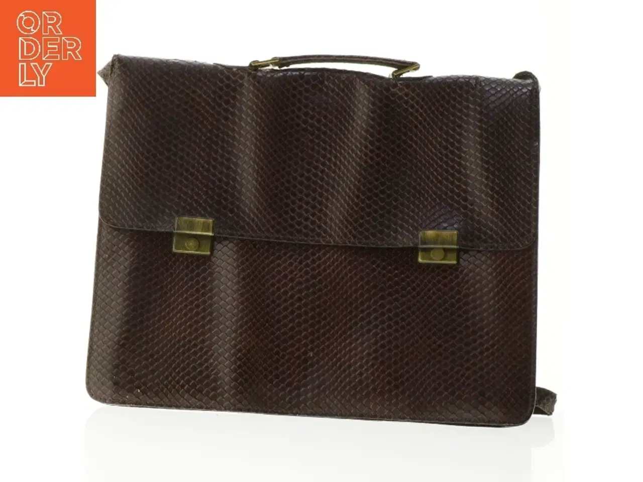 Billede 1 - Brunt skind skuldertaske (str. 36 x 30 cm.)