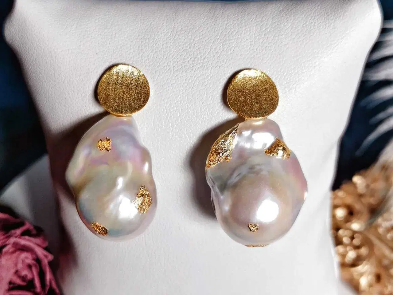 Billede 3 - Barokperle-øreringe i mat guldbelagt S925 sterling