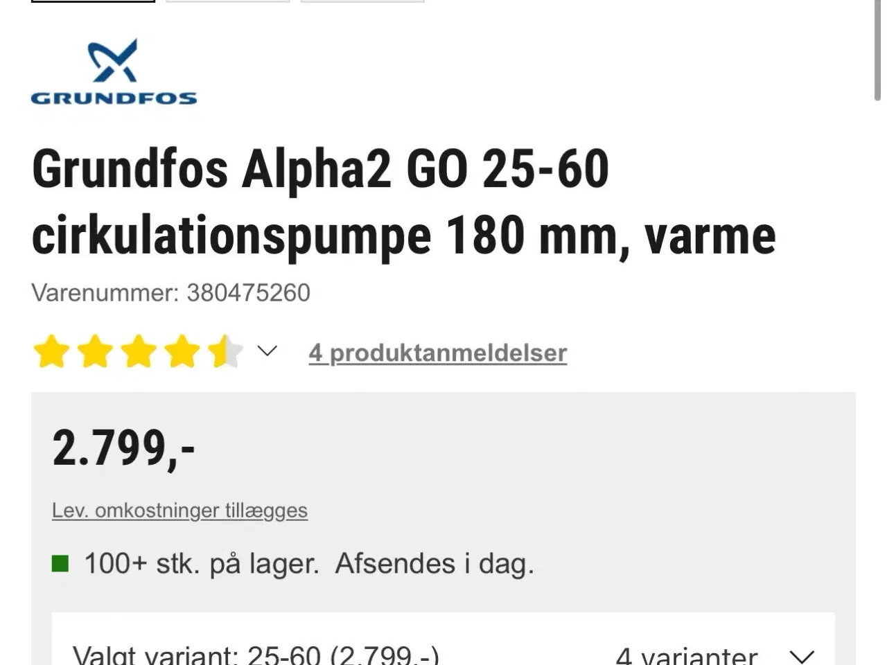 Billede 3 - Grundfos Alpha2 GO (WiFi ) 25-60 180 Helt ny