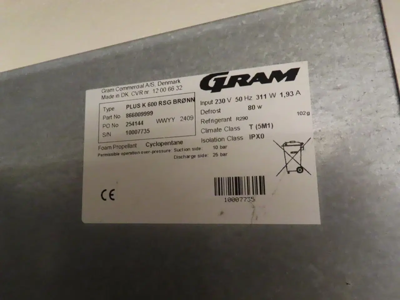 Billede 4 - Industrikøleskab, GRAM PLUS K 600 RCG BRØNN