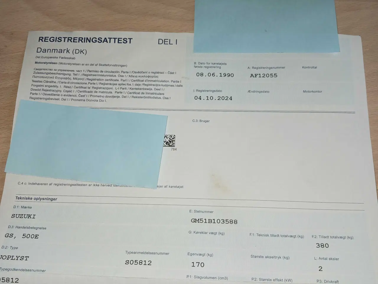 Billede 2 - Suzuki GS 500e stel med danske papirer